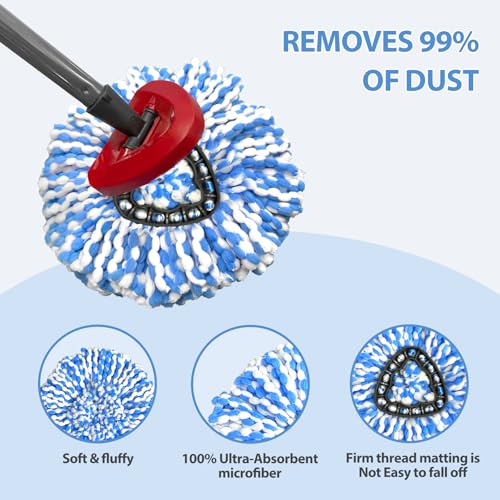 Spin Mop Replacement Head for RinseClean 2-Tank System, Includes 3 Microfiber Cedar Mop Refills & 1 Replacement Base, Washable Mop Heads, for Hardwood Tile Laminate Floor Cleaning