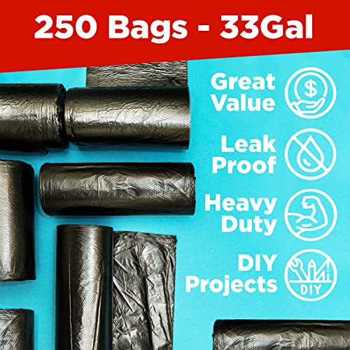 ToughBag 30-33 Gallon Trash Bags Heavy Duty, 32 x 38" Black Garbage Bags (250 COUNT) – 30+, 32 Gallon Trash Bags - Made In USA - size: 250 Count (Pack of 1)
