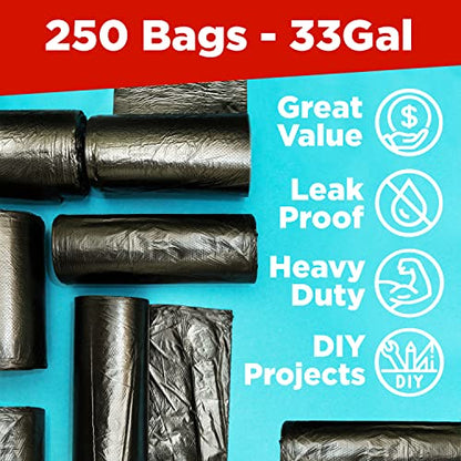 ToughBag 30-33 Gallon Trash Bags Heavy Duty, 32 x 38" Black Garbage Bags (250 COUNT) – 30+, 32 Gallon Trash Bags - Made In USA - size: 250 Count (Pack of 1)