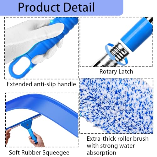 Window Cleaning Kit with 3 Gallon Bucket | 63" Long Handle 14" Window Squeegee & 15" Microfiber Scrubber, Multi‑Purpose Window Washing Tools for Home Car Outdoor Commercial