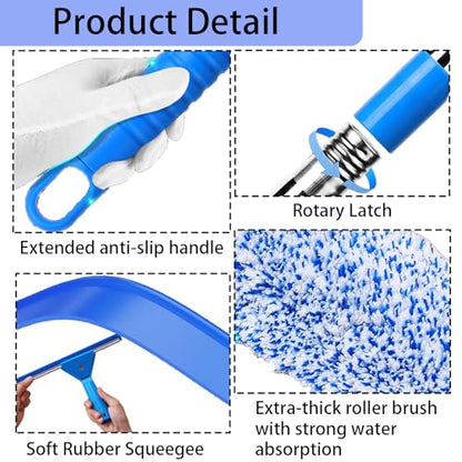 Window Cleaning Kit with 3 Gallon Bucket | 63" Long Handle 14" Window Squeegee & 15" Microfiber Scrubber, Multi‑Purpose Window Washing Tools for Home Car Outdoor Commercial