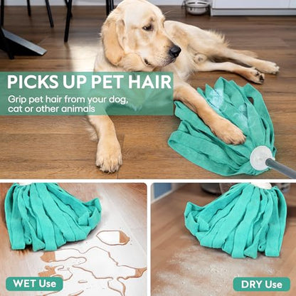 Matthew Microfiber Cloth Mop Compatible with Ceda Microfiber Cloth Mop Refill Commercial Replacement 54" Stainless Steel Handle with 2 Wet Mop Heads w/1 Handle Incl.2Pcs Microfiber Towels-Green - color: Green