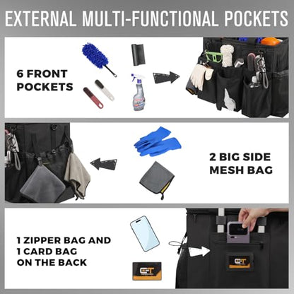 SCAVATA Rolling Cleaning Caddy Bag with Detachable Trolley, Large Cleaning Supplies Organizer with Wheels, Multi Pocket Cleaning Cart with Adjustable Shoulder Strap for Housekeepers & Home Use, Black - color: Black