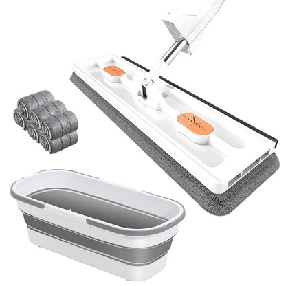 Microfiber Mop, Mop and Bucket with Wringer Set, 54" Adjustable Stainless Steel Long Handle with 6 Washable Microfiber Pads, 360 Rotating Dust Mop with Dewatering Scraper - color: White Mop+bucket, With 6 Mop Pads
