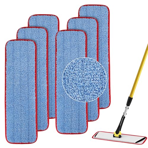 Replacement Microfiber Pad for Rubbermaid Commercial 18.5 Inch Mop Head - 6 Pack Wet & Dry Commercial Cleaning Refills Reusable Mops Refills Fit for Any Microfiber Flat Mop System 18.5" - color: Red&blue-6packs