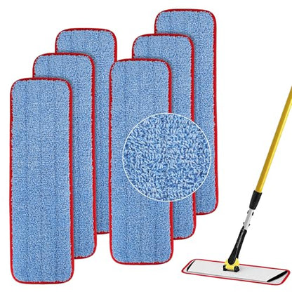 Replacement Microfiber Pad for Rubbermaid Commercial 18.5 Inch Mop Head - 6 Pack Wet & Dry Commercial Cleaning Refills Reusable Mops Refills Fit for Any Microfiber Flat Mop System 18.5" - color: Red&blue-6packs