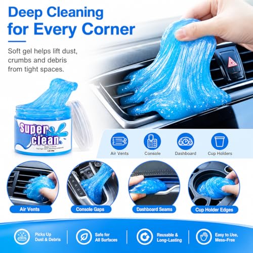 2 Pack Car Cleaning Gel, Universal Interior Detail Putty for Auto Air Vents, Dashboard, Console, and Electronics, Reusable Dust Cleaner for Car Accessories, Laptop & Keyboard (Blue)