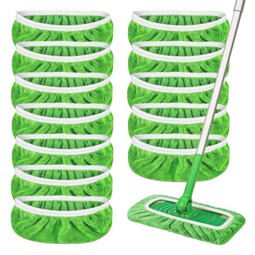 12Pack Reusable Coral Fleece Mop Pads Compatible with Swiffer Sweeper and All 10-12 Inch Flat Mops - Machine Washable Wet Dry Floor Cleaning Pads for Hardwood Laminate Tile Marble