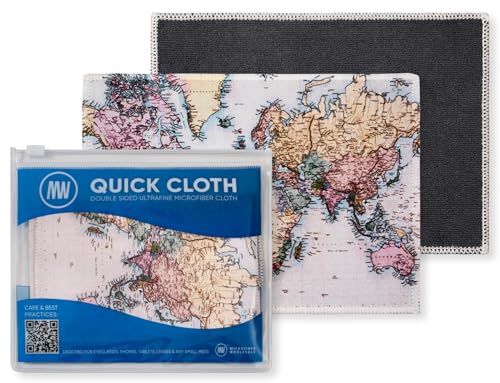 Microfiber Wholesale Quick Cloth Glasses Cleaning Cloths–5x7 World Map 2-Pack with Case | Double-Sided Lens Cleaner for Eyeglasses, Camera, Screens & Glass | Reusable Microfiber Glass Polishing Cloths - color: Map, size: 5"x7"
