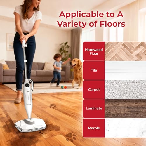 Rosewill 11-in-1 Steam Mop, 260°F Handheld Steam Cleaner, 1200W Detachable Steam Mops for Floor Cleaning, Removable Tank, Multi-Purpose Steamer for Hardwood, Tile, Grout, Furniture - White - color: White