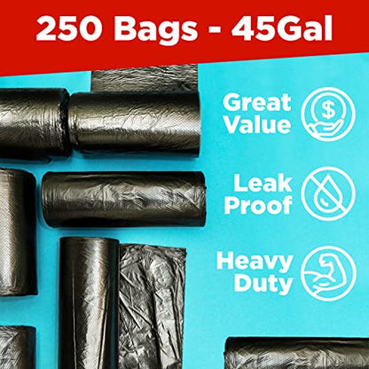 Toughbag 40-45 Gallon Trash Bags Heavy Duty (100 Count) - 39, 40, 42, 44 Gallon Trash Bags for Contractors, Commercial, Home, Kitchen - Made in USA - size: 250 Count (Pack of 1)
