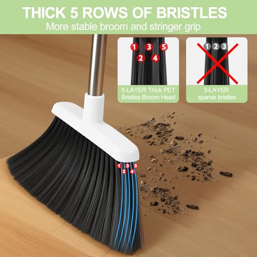 Broom with Dustpan Combo Set for Home, 52-in Long Adjustable Handle Angle Broom and Dustpan Set with Dustpan Comb Teeth for Sweeping Pet Hair Food Dirt Kitchen (White-Green) - color: White-green
