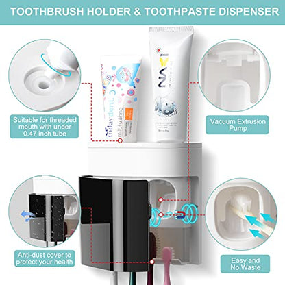 GFWARE Toothbrush Holder Toothpaste Dispenser Wall Mounted with Cover, 4 Slots Tooth Brush Storage Organizer with Automatic Kids Toothpaste Squeezers for Shower Bathroom Black - color: Black
