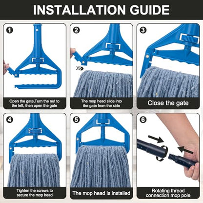 Commercial Industrial Mop with 3 Extra Large Reusable Replacement Head,59" Long Handle Heavy Duty Wet Mops,Looped-End String Cotton Mop for Floor Cleaning,House,Kitchen,Office,Garage,Tile(Blue) - size: Blue Handle + 3 Mop Head