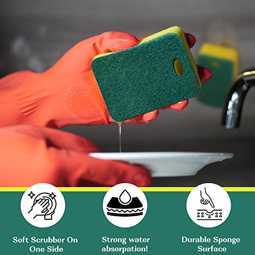 Kitchen Sponges 12 Pack, Heavy Duty Dual-Sided Scrub Sponges, Yellow/Green | Non-Scratch Dish Cleaning, Odor-Free, Multipurpose Scrubbers for Dishwashing Pots, Pans, Skillets & Outdoor Grills