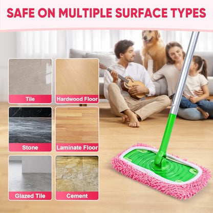 6 Pack Reusable Mop Pads Compatible with Swiffer Sweeper, Chenille Mop Refill Pads, Dry & Wet Mopping Cloths for Floor Cleaning -Pink - color: Pink