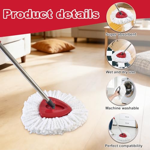 Mop Heads Replacements,Mop Handle,Scrub Brush,Base for Ocedar Easywring 1 Tank,Include 2 Microfiber Mops Replace Head,30-58" Adjustable Mop Stick,1 Scrubber Head,1 Spin Base,Bucket not Included - color: White-2