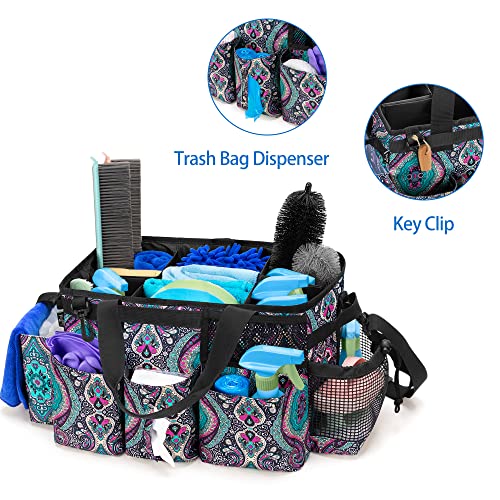 LoDrid Wearable Cleaning Caddy Bag with 4 Foldable Dividers, Cleaning Supply Organizer with Shoulder Strap and Side Handles for Cleaners & Housekeepers, Totem - color: Totem