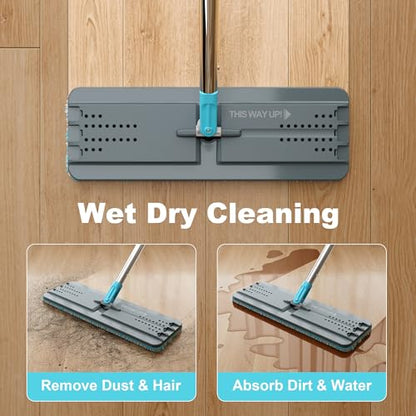 JOYMOOP Flat Mop Head, 13 Inch Microfiber Replacement, Grey & Cyan Blue, 1 Pack - color: Grey & Cyan Blue