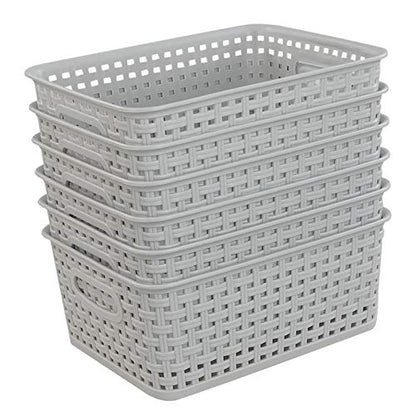 6-Pack Woven Plastic Storage Baskets, 10.03" x 7.55" x 4.09", Lightly Gray