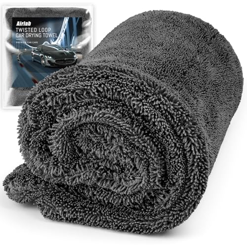 Airlab Car Drying Towel Microfiber Towels for Cars 1200 GSM Wash Auto Detailing Supplies Twist Pile Cleaning Cloth Absorbent Quick Dry Soft Loop Dry Flash Towel, 24 x 16 Inch, Pack of 1, Grey - color: 24 X 16 Inch, Pack of 1, Dark Grey, 1200 Gsm