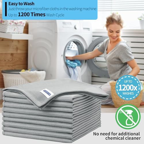 Microfiber Cleaning Cloth - 10 Pack Glasses Cleaning Cloth, 16" x 14" Window Cleaning Rags, Streak Free Lint Free Polishing Cloths Wipes for Eye Glass, Stainless Steel, Windshield, Grey - color: Grey, size: 16" x 14"
