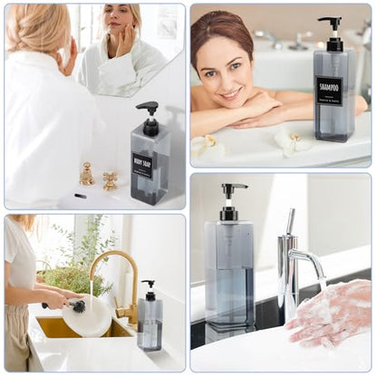 Segbeauty 33.8oz Shampoo and Conditioner Dispenser with Labels, 2pcs Refillable Plastic Empty Lotion Soap Dispenser Liquid Container for Bathroom, 1000ml Gray Large Pump Bottle, Sqaure Lotion Bottles - color: Gray, style: 2pcs