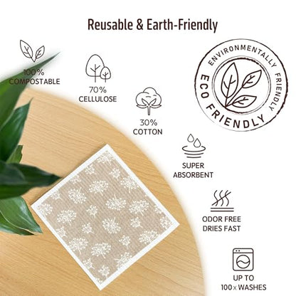 Swedish Dishcloths for Kitchen, 5 Pack Reusable Paper Towels Washable, Super Absorbent Swedish Dish Cloths, Non-Scratch, Biodegradable - color: 5 Count- Leaf