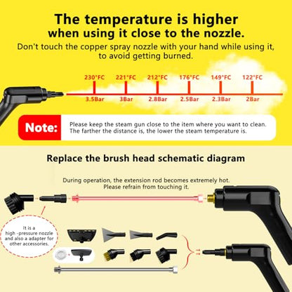 2026 New 3 Level Adjustable Pressurized Handheld Steam Cleaner for Home, 10s Heat-Up Handheld Steamer for Cleaning, 1.6 Qt Tank Portable Steam Cleaner Handheld for Car 1 PCS Yellow