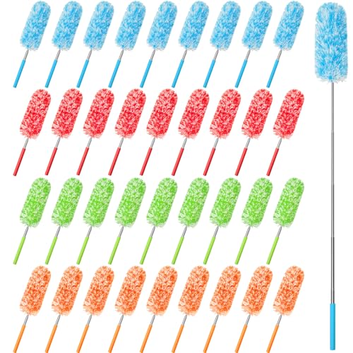 Tanlade 36 Pcs Microfiber Feather Duster for Cleaning 13-31 Inch Extendable Cobweb Dusters Ceiling Fan Duster Washable Bendable Tool for Office Car Window Furniture (Bright Color) - color: Bright Color