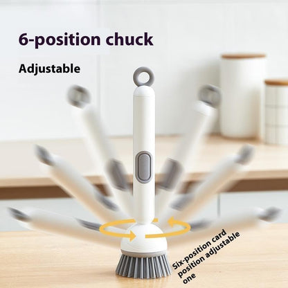 6-in-1 Rotatable Dish Brush with Detergent Dispenser, Dish Brush with Soap Dispenser for Pots Pans Dishes & Utensils 360° Rotating Adjustable Non-Slip Grip Handle Durable Pet Bristles (Grey) - color: Gray