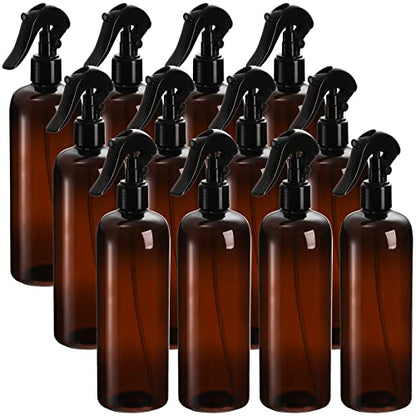 Bekith 12 Pack Plastic Spray Bottles with Black Fine Mist Sprayers, 16oz Refillable Spray Container for Cleaning Solutions, Plants, Hair