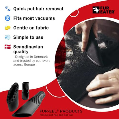 Fur-EEL PRO 1.0 Pet Hair Vacuum Attachment, Rubber Pet Hair Remover | for Car Detaling, Removes Dog Cat Hair, Dirt, rubber bristle fits 1-1/4, 1-3/8, 1-1/2 in Round Hoses, Fang Handle & Adapter - color: Pro V.1.0