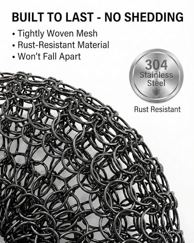 8 Pcs Steel Wool Scrubbers with 2 Pcs Handle,Stainless Steel Scouring Pads for Cast Iron Skillets, Grill & Kitchen Pots - Rust Resistant, Non-Splintering Heavy Duty for Tough Grease - color: 6 Pcs - 1