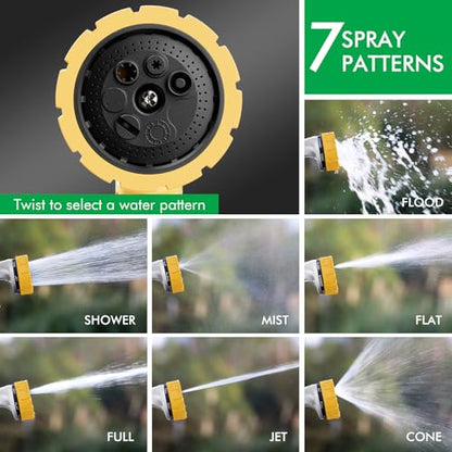 RESTMO Heavy Duty Hose Nozzle, Metal Garden Water Hose Sprayer with 7 Watering Patterns, Thumb Control, On Off Valve, High Pressure Nozzle Sprayer for Watering Plants, Car and Pet Washing, Yellow - color: Yellow