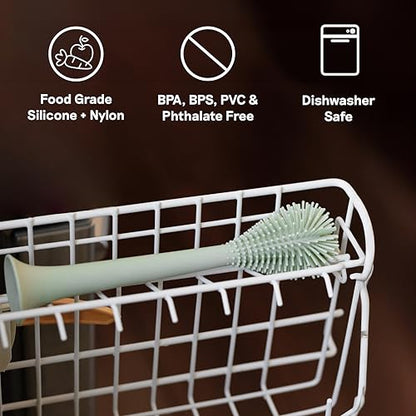 ezpz Bottle Brush (Gray) - Odor-Resistant Silicone Cleaning Tool with Long Sturdy Handle and Suction Base - Flexible Top for Tight Spaces - Gently Cleans Cups, Glasses, Bottles and Accessories - color: Gray