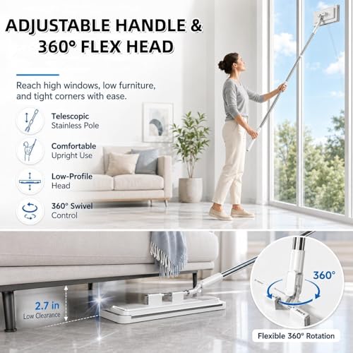 Hands Free Flat Mop, 2026 New Hands Free Multi Purpose Flat Mop, Multifunctional Lazy Mops with One-Click Cloth Attachment, 360° Rotating Mops Head, for Floor, Wall, Bathroom (1, M(43.3in)) - color: M(43.3in)