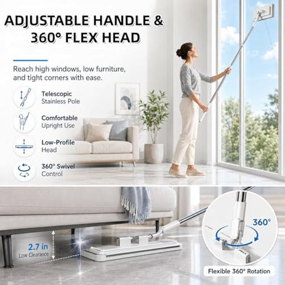 Hands Free Flat Mop, 2026 New Hands Free Multi Purpose Flat Mop, Multifunctional Lazy Mops with One-Click Cloth Attachment, 360° Rotating Mops Head, for Floor, Wall, Bathroom (1, S(37.4in)) - color: S(37.4in)