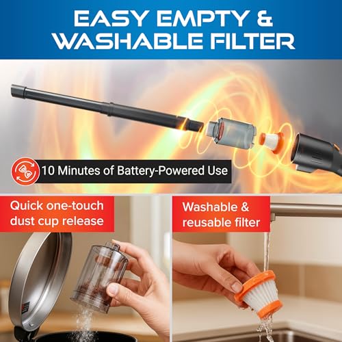 Pocket Vac Reach Handheld Vacuum w/ 3ft Extension Wand – Cordless 2-in-1 Blower & Portable Car Vacuum Cleaner, Mini Hand Vacuum for Furniture, Keyboard & Tight Spaces - w/ 8-Piece Attachment Kit