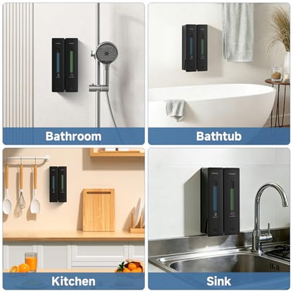 Shampoo Dispenser for Shower - Shower Soap Dispenser Wall Mounted No Drill - Shampoo Body Wash Dispenser 2 Chamber - Easy Install for Bathroom Hotel Black 800ml - color: Black