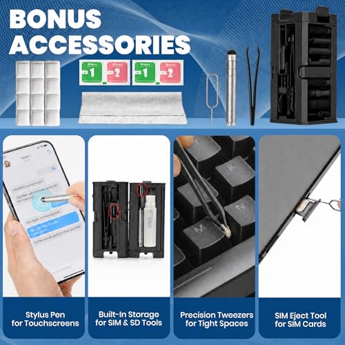 2026 Upgrade Phone Cleaning Kit 47PCS, iPhone Cleaning Kit, Airbuds AirPods Cleaning Kit, Keyboard, Charging Port Cleaner for Apple Lightning/Android USB-C - Includes Putty, Cloth & Wipes (Black) - color: Black (47PCS)