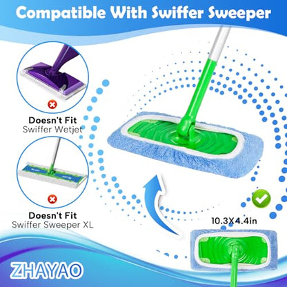 6 Pack Reusable Microfiber Mop Pads Compatible with Swiffer Sweeper, Dry Sweeping Cloths & Wet Mopping Cloths, Washable Mop Pads for Surface/Hardwood Floor Cleaning - color: Azure 6 Pack