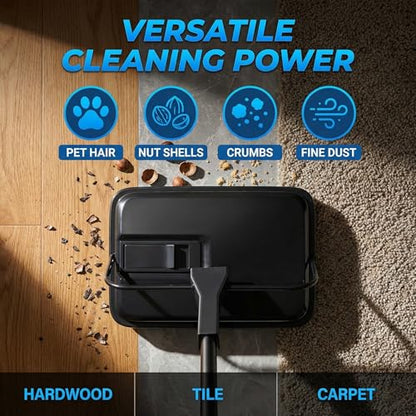 Manual Carpet Sweeper, Electric-Free Quiet Floor Sweeper with 300ml Easy-Empty Dustbin, 6.7” Cleaning Width for Pet Hair, Crumbs, Dust on Carpets, Hardwood, Tile - Home & Office Use (Black) - color: Black