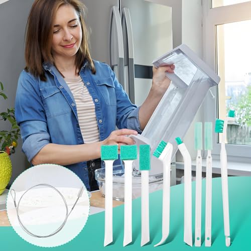 10Pcs Ice Maker Cleaning Brush Kit- 8 Pcs Crevice Cleaning Brush and 2 Pcs Drain Pipe Brushes Small Cleaning Tools for Tight Spaces Corner
