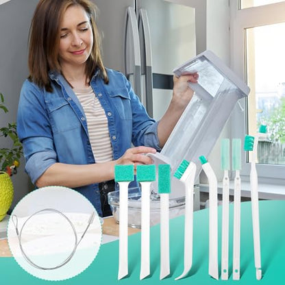 10Pcs Ice Maker Cleaning Brush Kit- 8 Pcs Crevice Cleaning Brush and 2 Pcs Drain Pipe Brushes Small Cleaning Tools for Tight Spaces Corner
