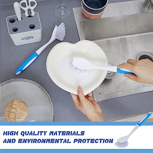 Hsei 30 Pcs Blue Kitchen Scrub Dish Brush Bulk with 11 Inch Handle Cleaning Dish Scrubber with Stiff Bristles Washing Scrub Brushes for Housekeeping for Pots and Pans, Kitchen Sink - color: Blue