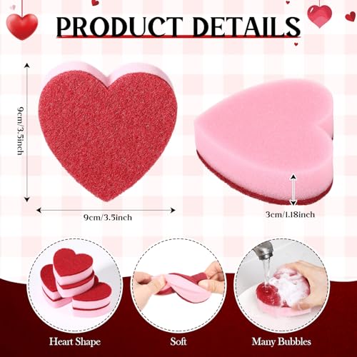 Breling 6 Pcs Heart Shaped Scrub Sponges Valentine Gifts Dual-Sided Kitchen Sponge Heart Kitchen Scrubber for Washing Dishes Pots Pans Household Bathroom Cleaning(Red)