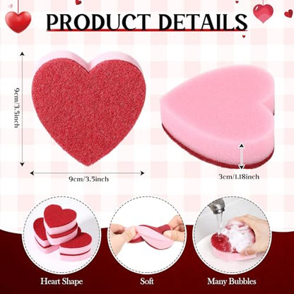 Breling 6 Pcs Heart Shaped Scrub Sponges Valentine Gifts Dual-Sided Kitchen Sponge Heart Kitchen Scrubber for Washing Dishes Pots Pans Household Bathroom Cleaning(Red)