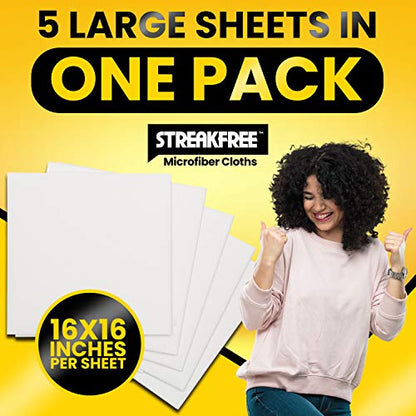 Microfiber Glass Cleaning Cloths – 5 Pack 16x16 Lint Free Window & Mirror Cloths – Just Add Water, No Chemicals, Streak-Free Shine