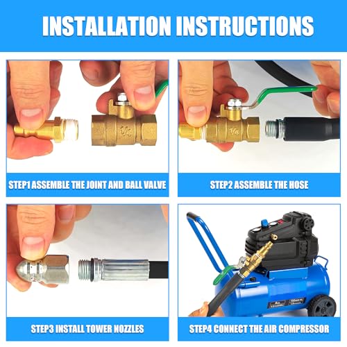 Dryer Vent Cleaner Kit: 32ft Pressure Hose + 1/4 Air Quick Connect + 2 Jetter Nozzle for Powerful Lint Removal, Fire Hazard Reduction & Energy Savings – Ideal for Cleaning Long Dryer Ducts - color: Black